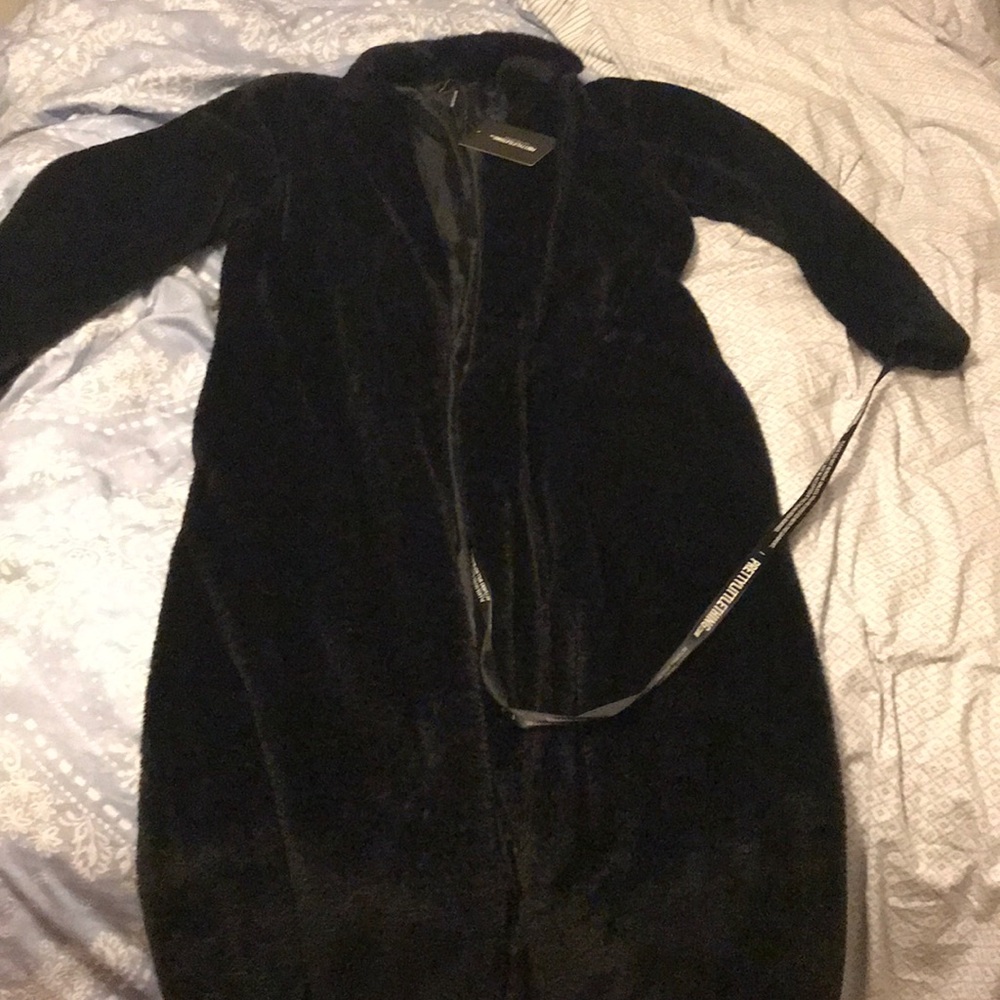 Long black fur coat